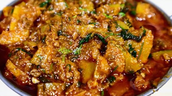 Tasty vegetable of potato and pumpkin with bhandara