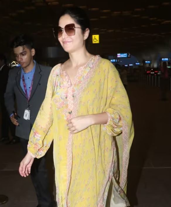Katrina was seen in yellow floral salwar suit