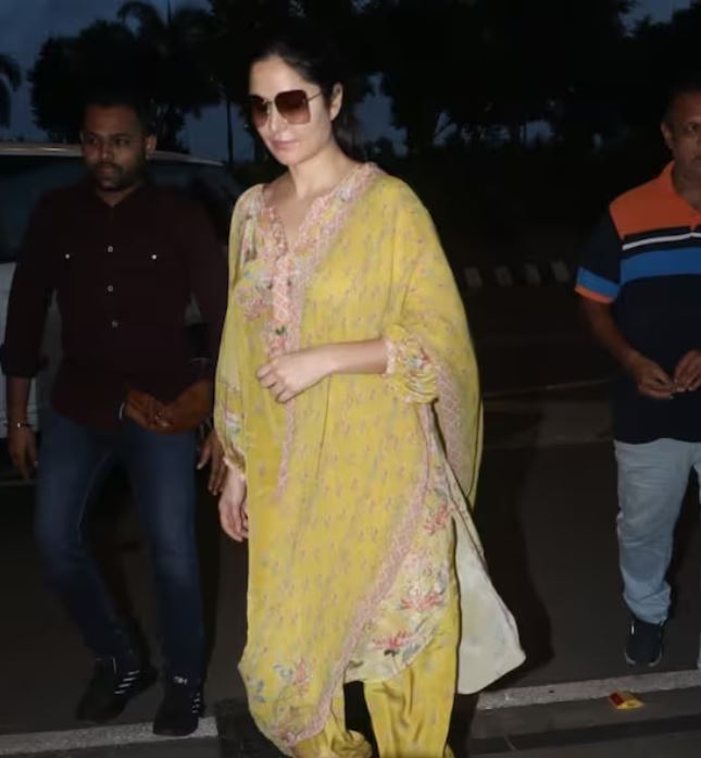 Katrina was seen in yellow floral salwar suit