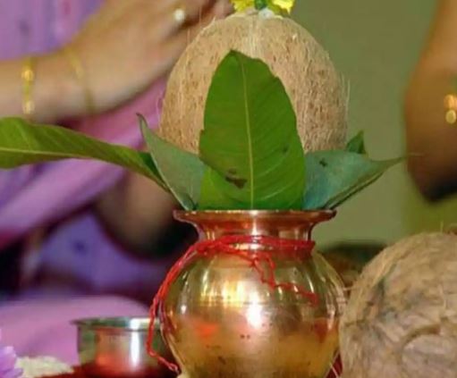 Coconut installed near the idol of Maa Durga during Navratri